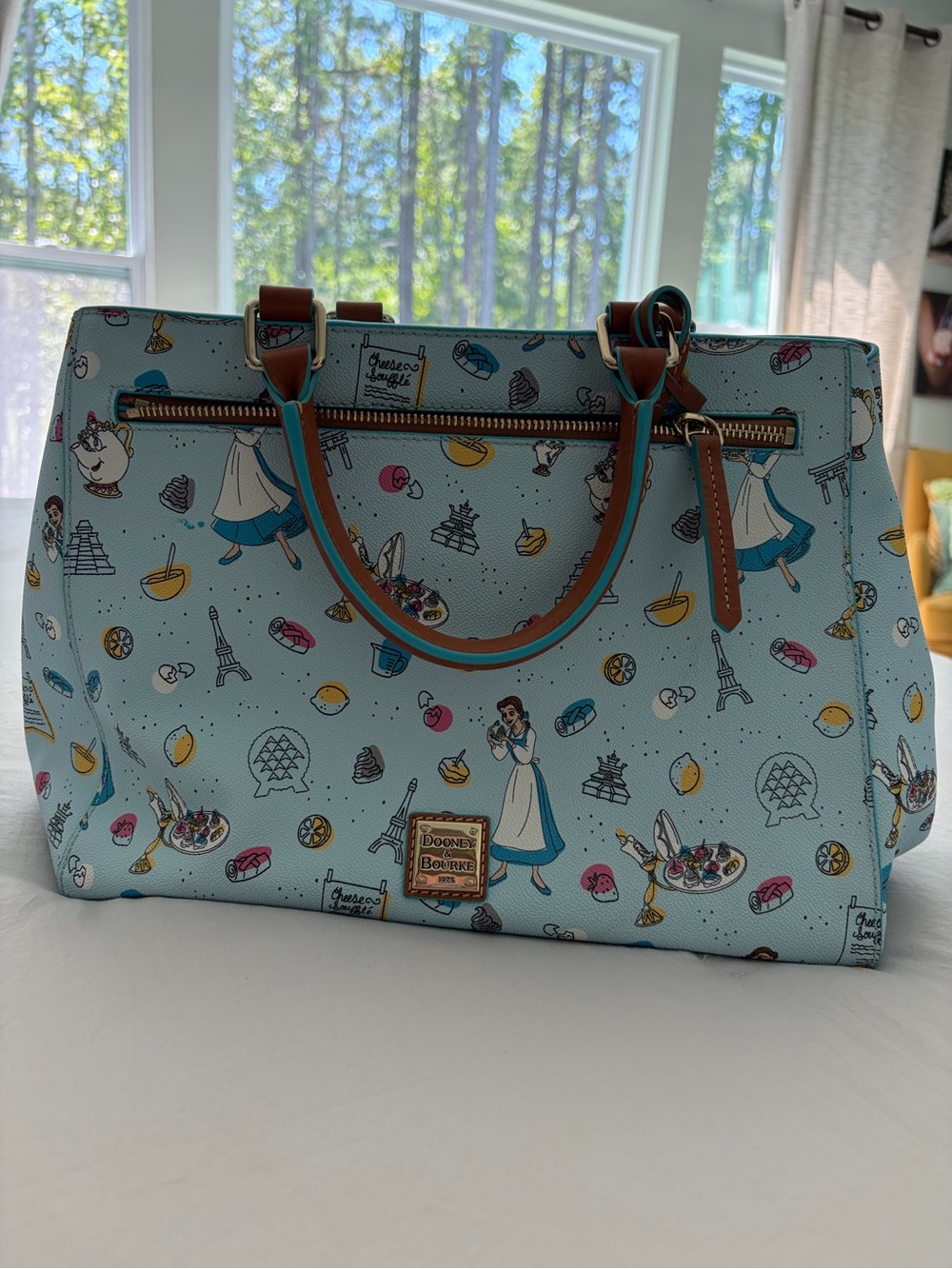 Dooney & Bourke Light Blue Belle Beauty and the Beast Print Satchel
